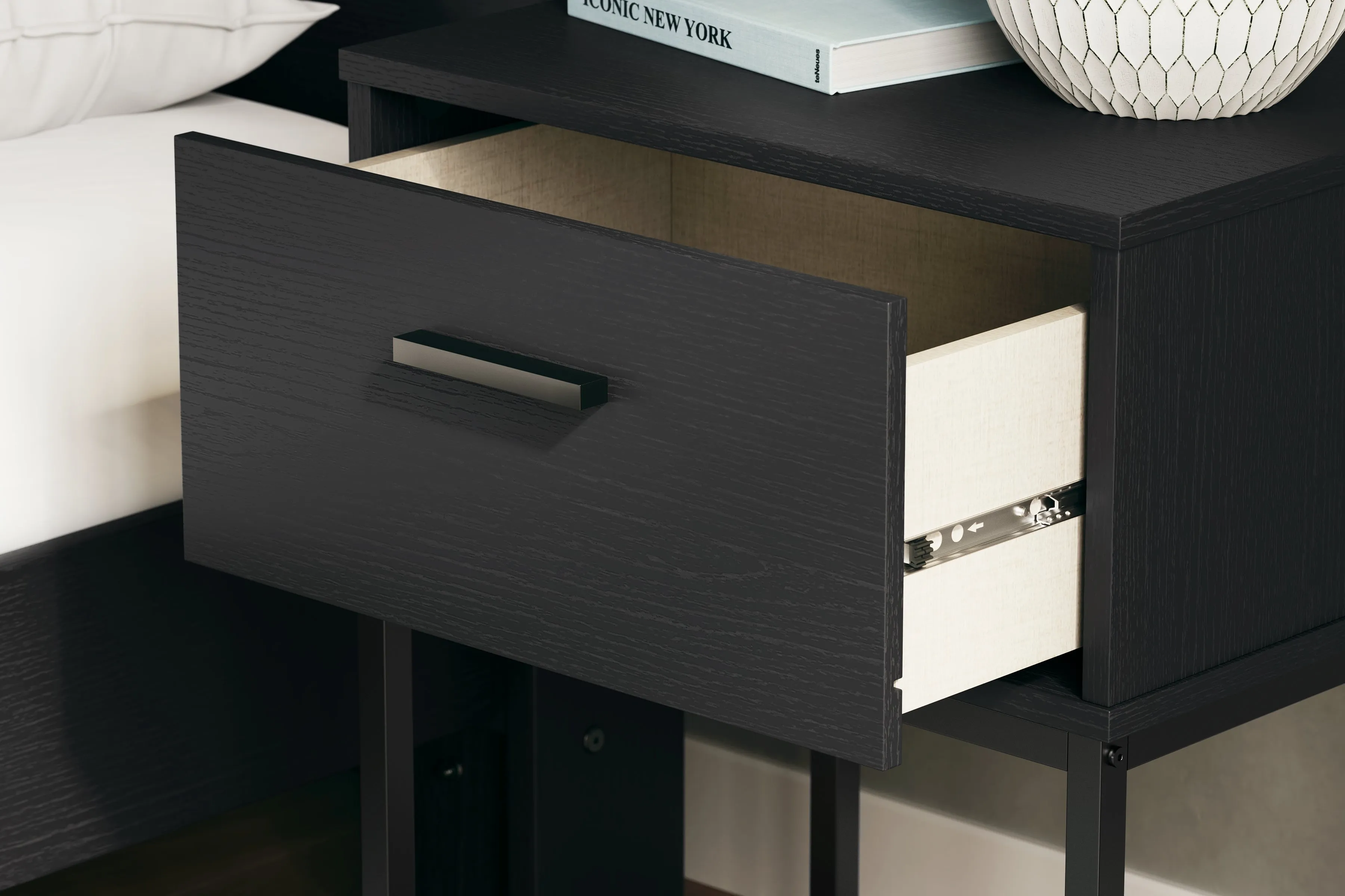 Socalle Twin Panel Headboard with Nightstand in Black