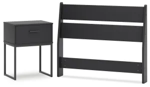 Socalle Twin Panel Headboard with Nightstand in Black