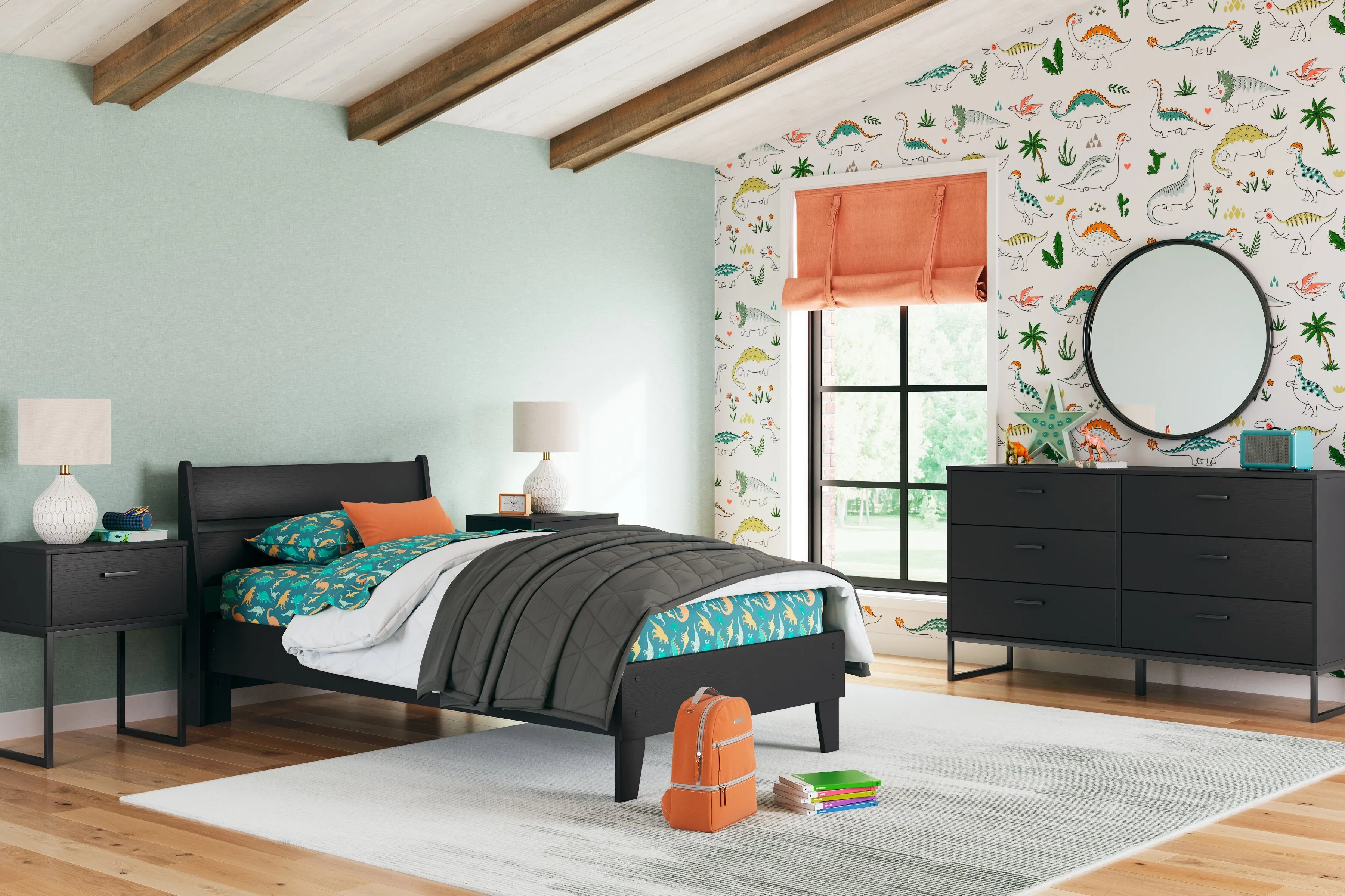 Socalle Twin Panel Headboard with Nightstand in Black