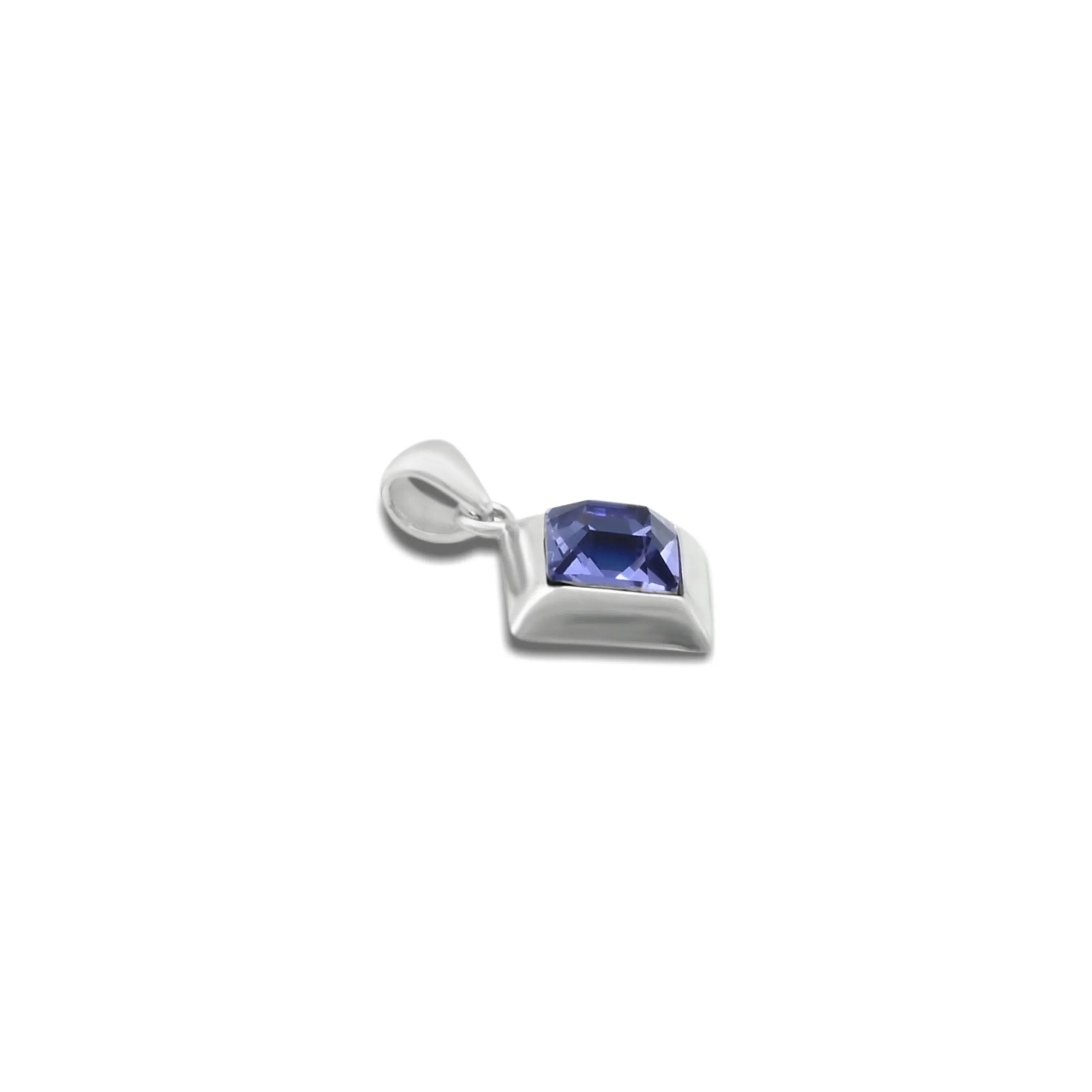 Sterling Silver Tilted Square Solitaire Blue Stone Pendant