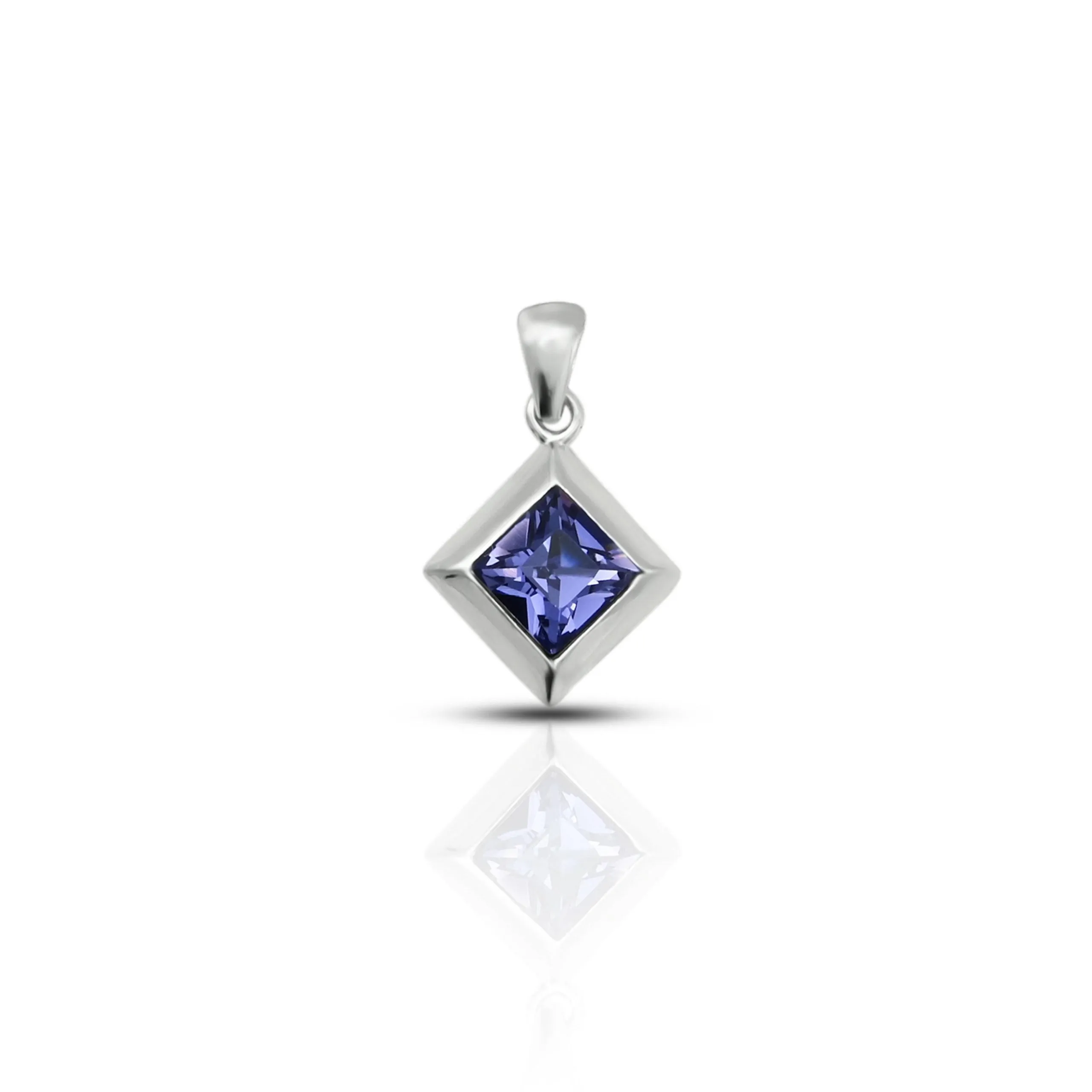 Sterling Silver Tilted Square Solitaire Blue Stone Pendant