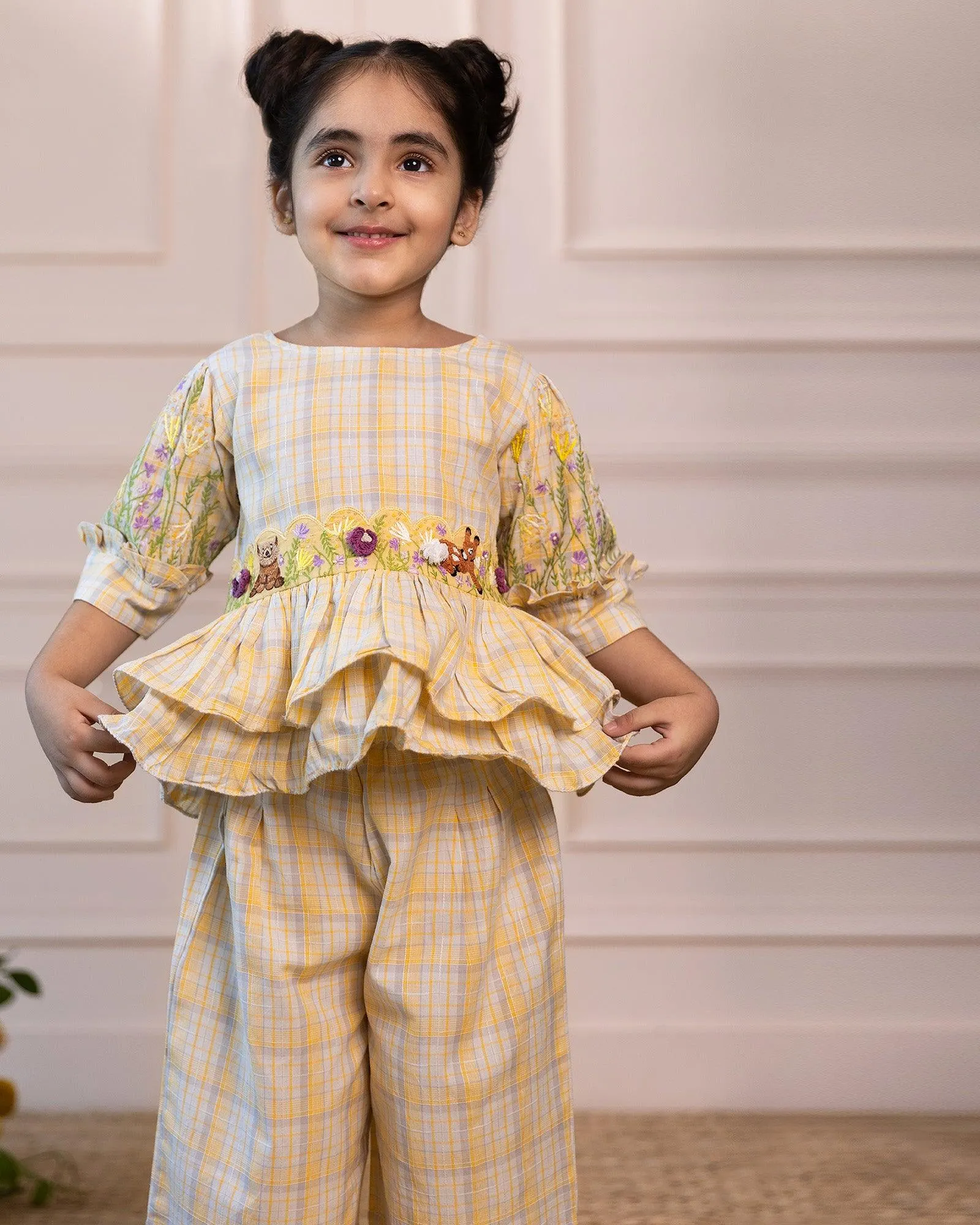 SUNSHINE CHECKERD PEPLUM CO-ORD