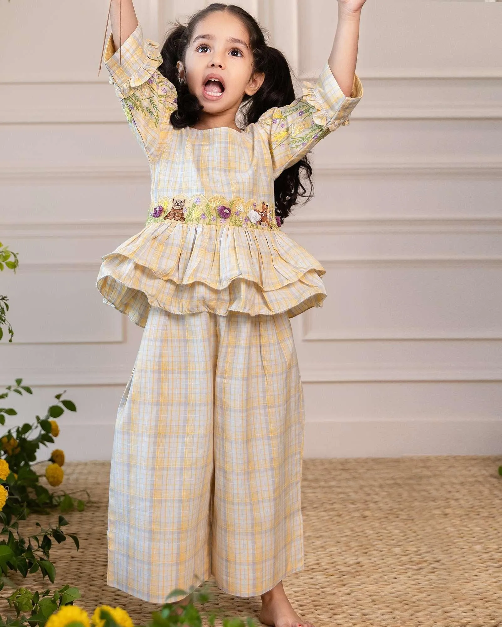 SUNSHINE CHECKERD PEPLUM CO-ORD