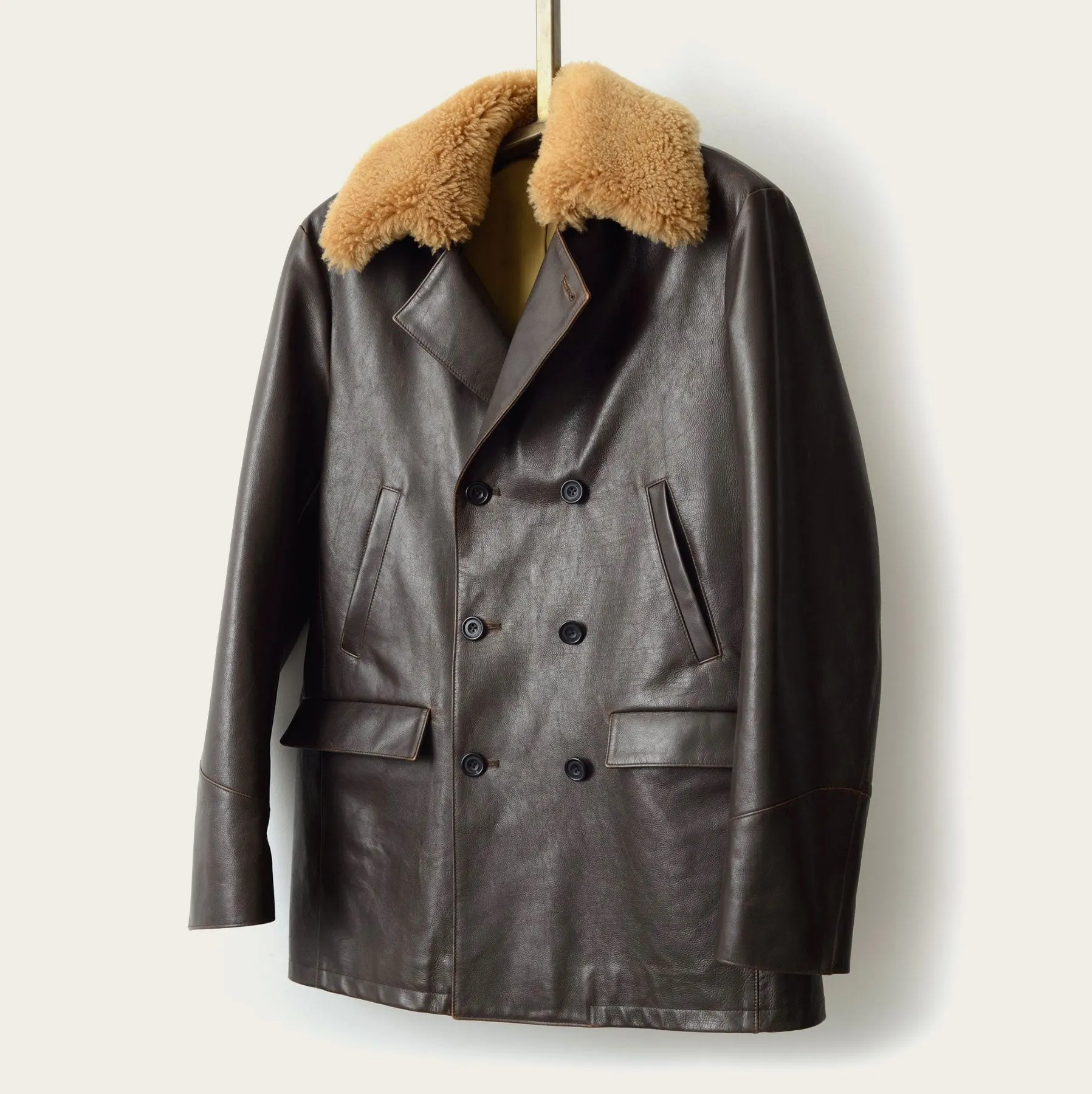 The Condor Peacoat: Brown Calf w/ Shearling Collar
