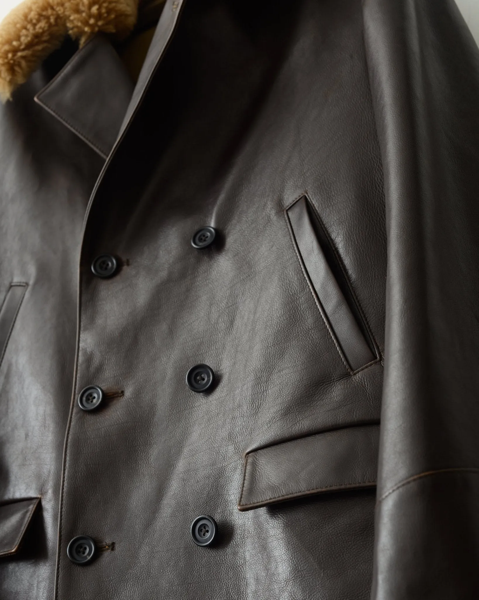 The Condor Peacoat: Brown Calf w/ Shearling Collar