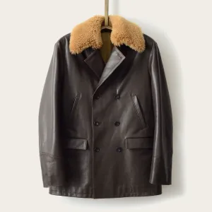 The Condor Peacoat: Brown Calf w/ Shearling Collar