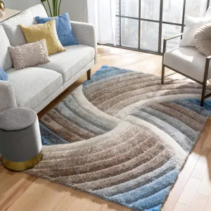 Ucci  Modern Modern Geometric Shag Beige  3D Textured Thick & Soft Shag Rug