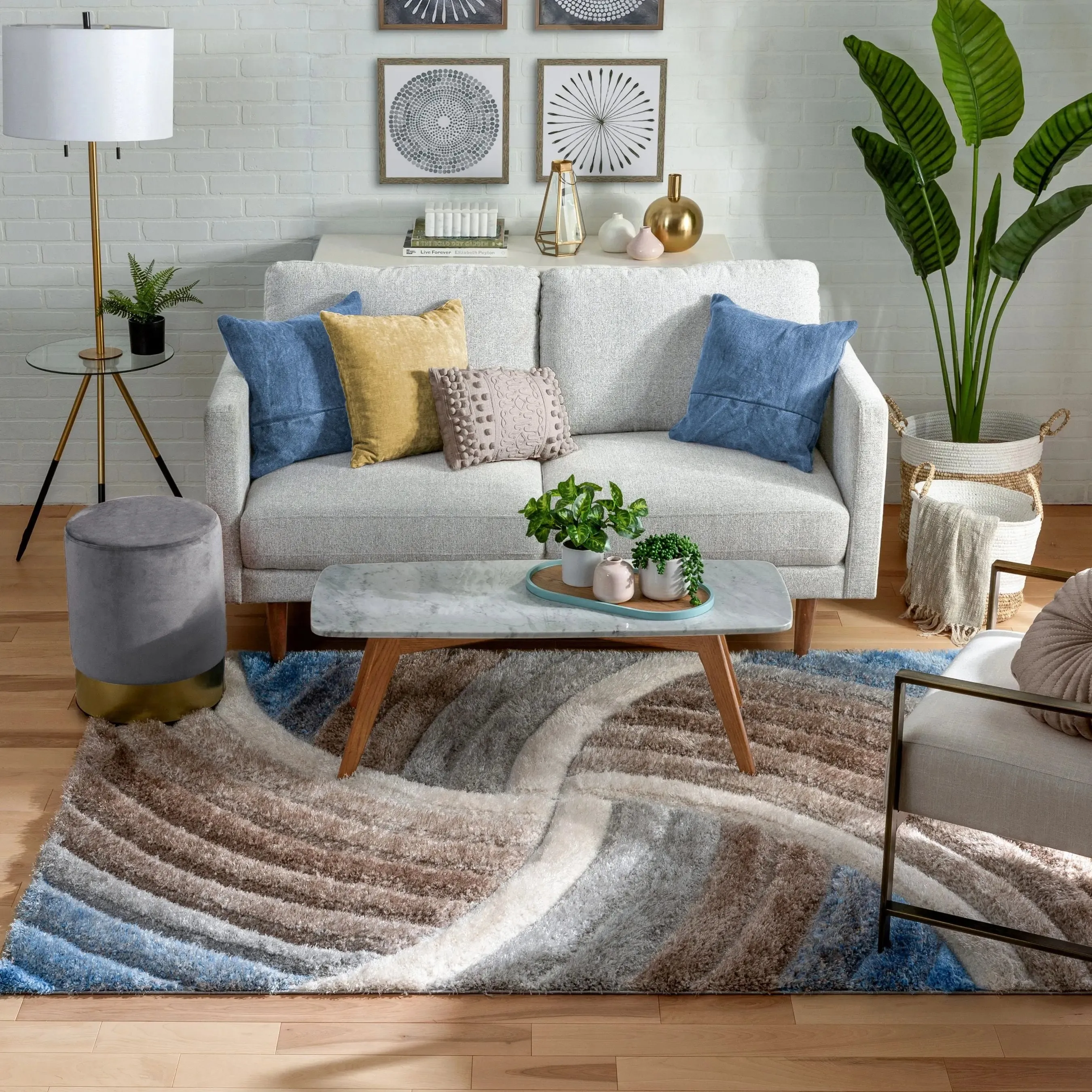 Ucci  Modern Modern Geometric Shag Beige  3D Textured Thick & Soft Shag Rug