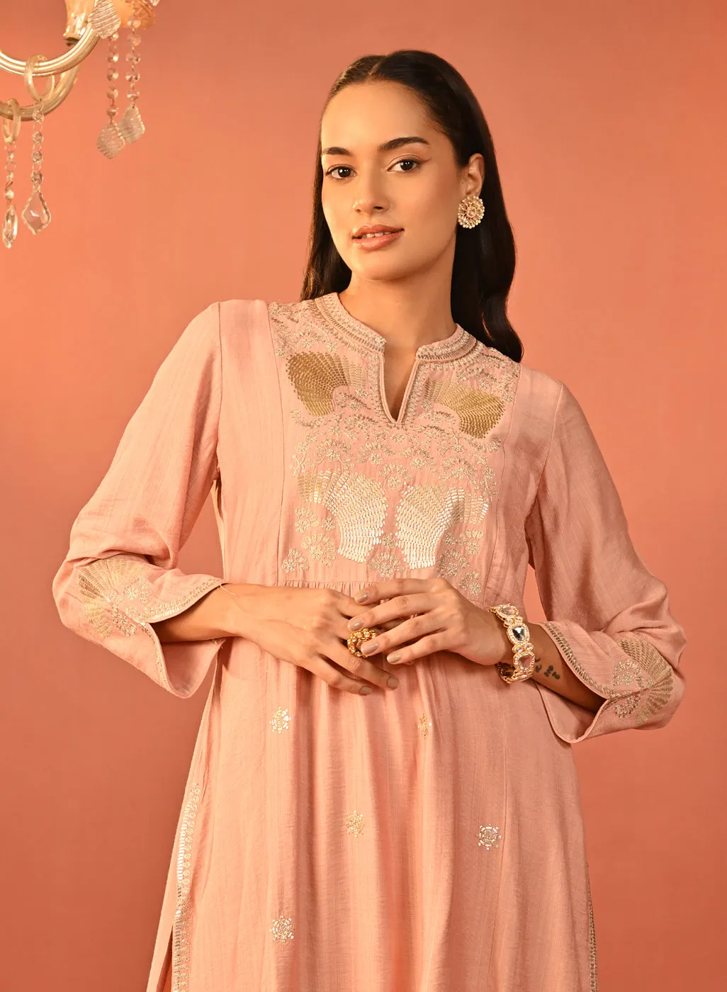 Wamiqa Light Pink Embroidered Rayon Co-ord Set for Women