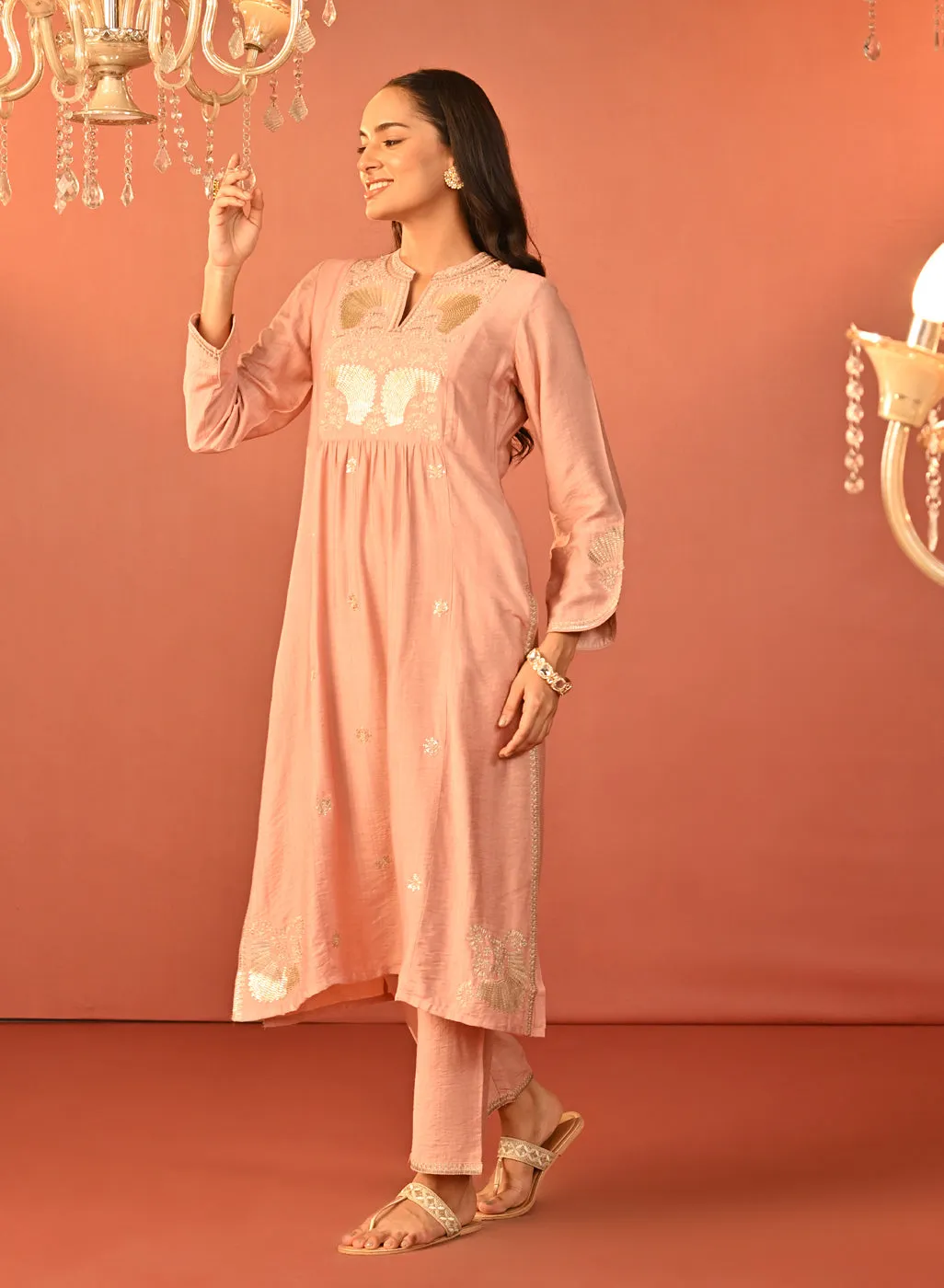 Wamiqa Light Pink Embroidered Rayon Co-ord Set for Women