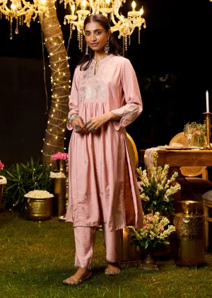Wamiqa Light Pink Embroidered Rayon Co-ord Set for Women