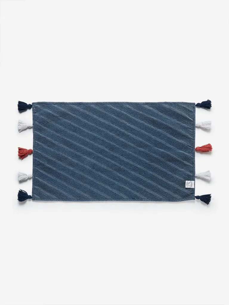 Westside Home Dark Blue Tasseled Anti Skid Bath Mat