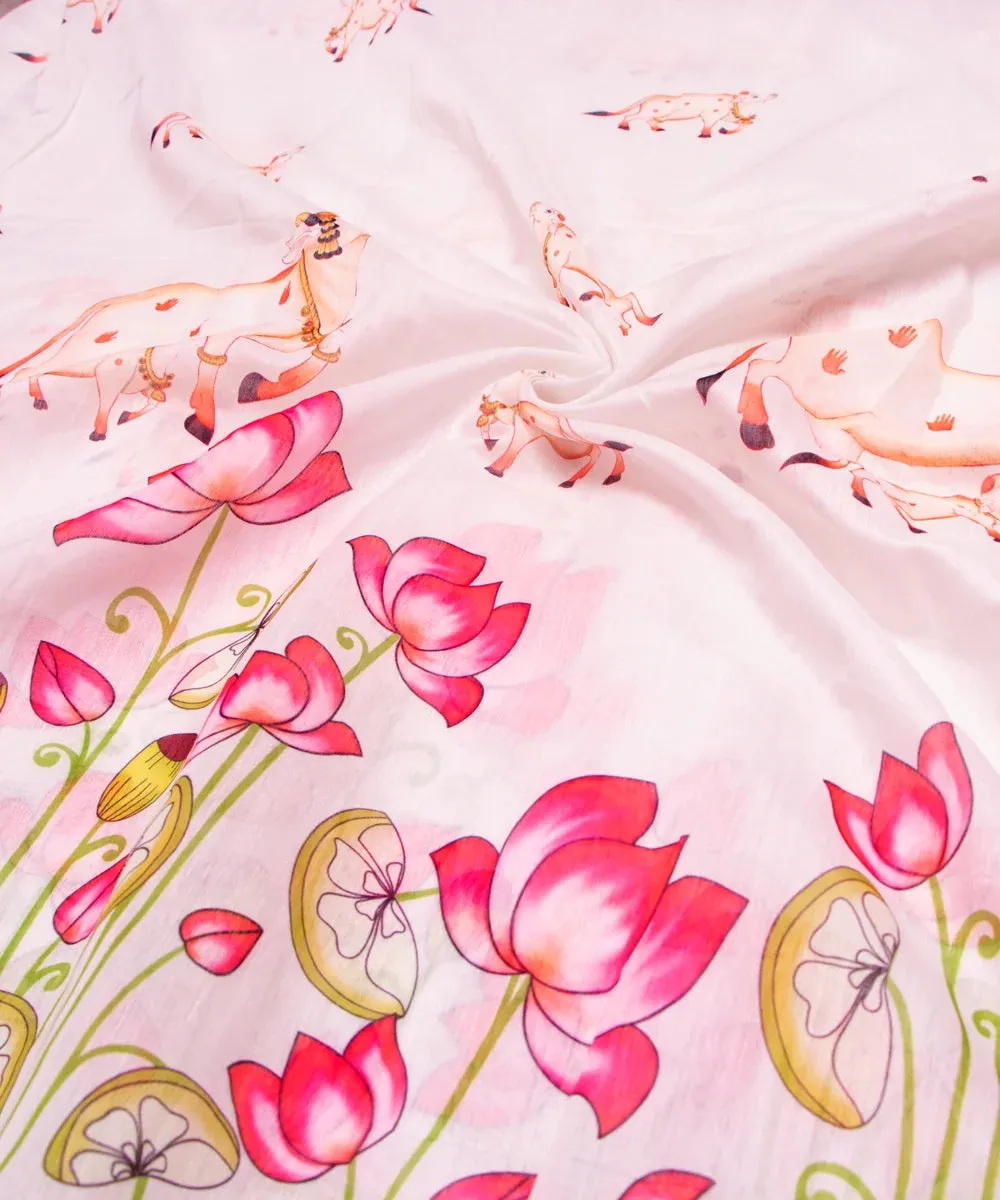 White Animal Printed Chanderi Fabric