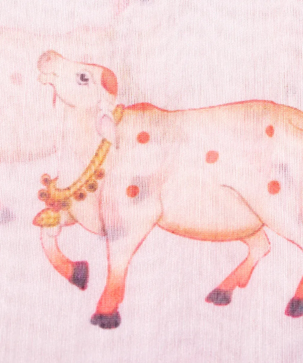 White Animal Printed Chanderi Fabric