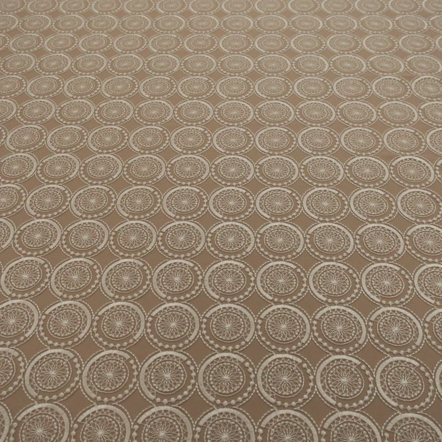 White Tulle with White Geometric Design  Embroidered Fabric