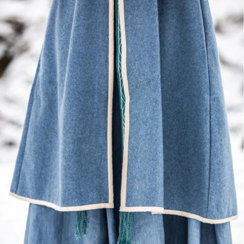 Women's Blue Wool Viking-Inspired Coat | Urnes Embroidery