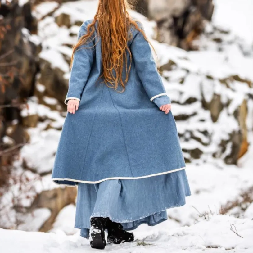 Women's Blue Wool Viking-Inspired Coat | Urnes Embroidery
