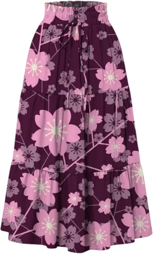 Women's Sundresses Boho Floral Skirt Casual Elastic High Waist Maxi Skirts Flowy A Line Beach Long Skirt, S-2XL
