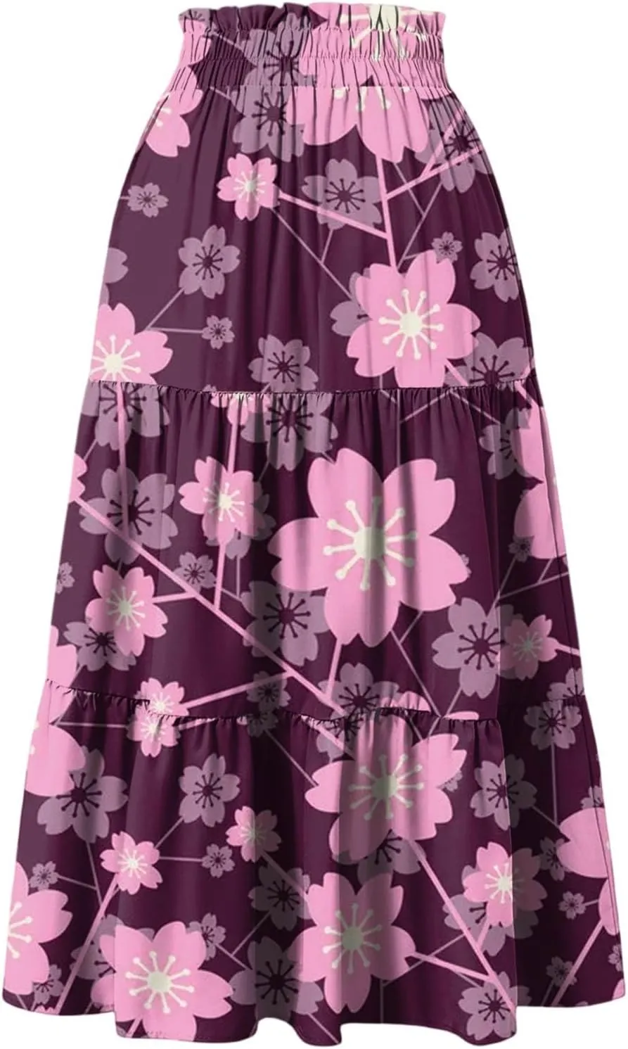 Women's Sundresses Boho Floral Skirt Casual Elastic High Waist Maxi Skirts Flowy A Line Beach Long Skirt, S-2XL