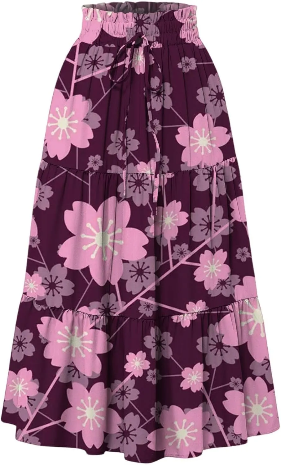 Women's Sundresses Boho Floral Skirt Casual Elastic High Waist Maxi Skirts Flowy A Line Beach Long Skirt, S-2XL