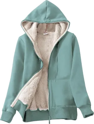 Yeokou Women's Casual Full Zip Up Sherpa Lined Hoodie Sweatshirt Jacket Coat